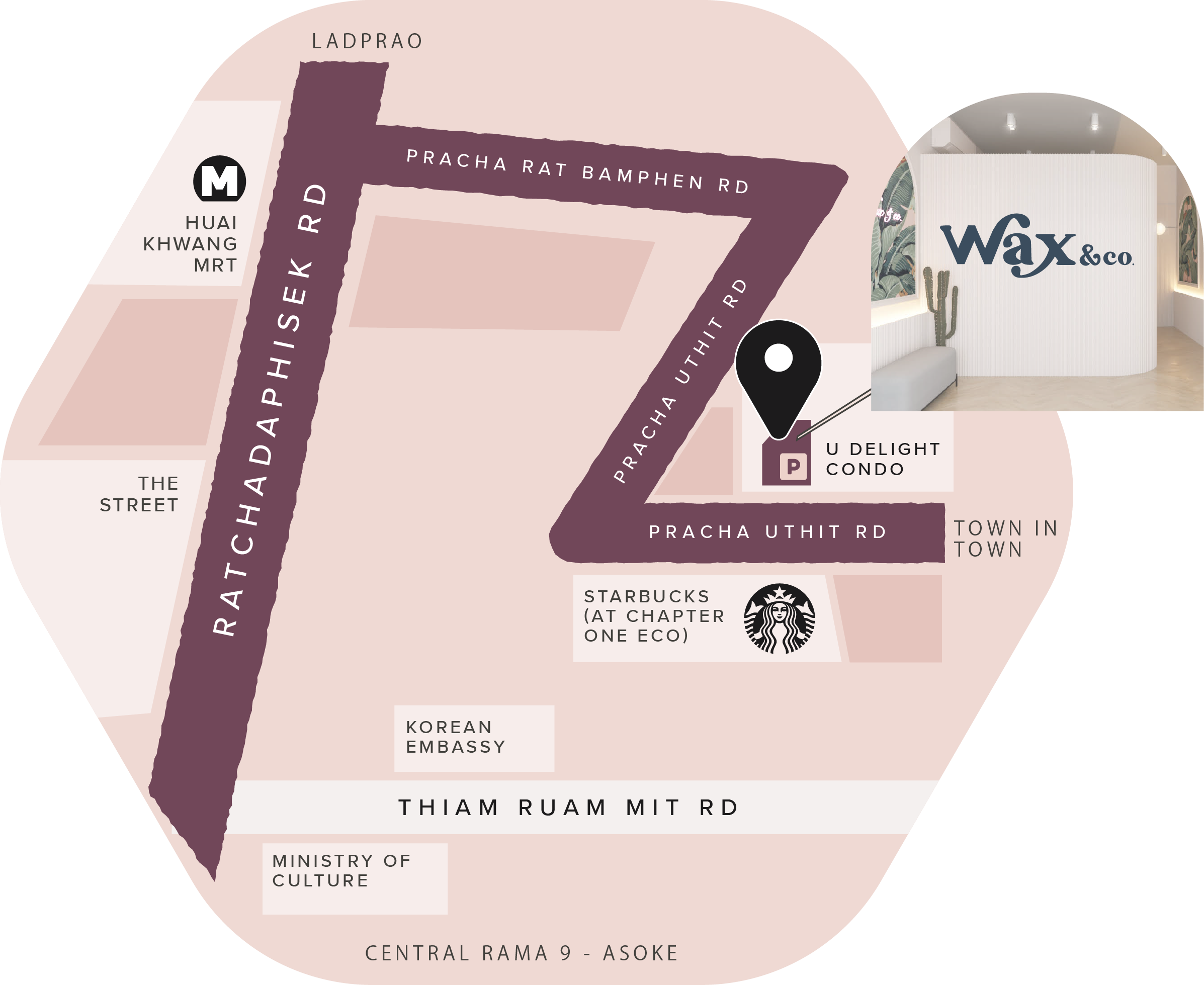 Wax&Co Huai Khwang waxing studio location map