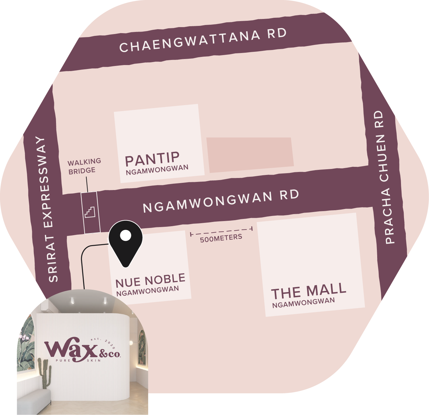 Wax&Co Ngamwongwan waxing studio location map
